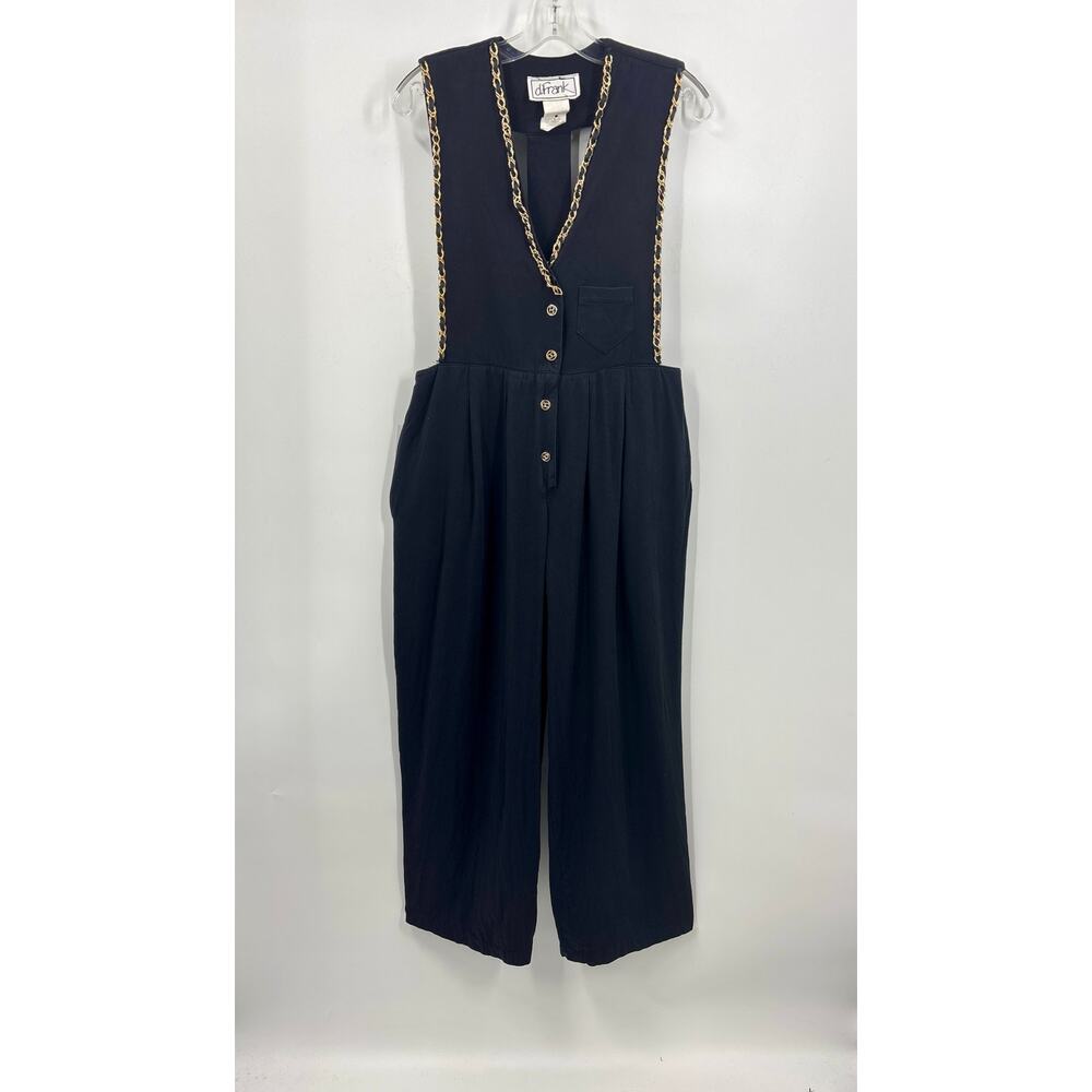 Vintage J. Frank Black Jumpsuit Gold Chains Wide Leg Sz 6 80s 90s Made In USA